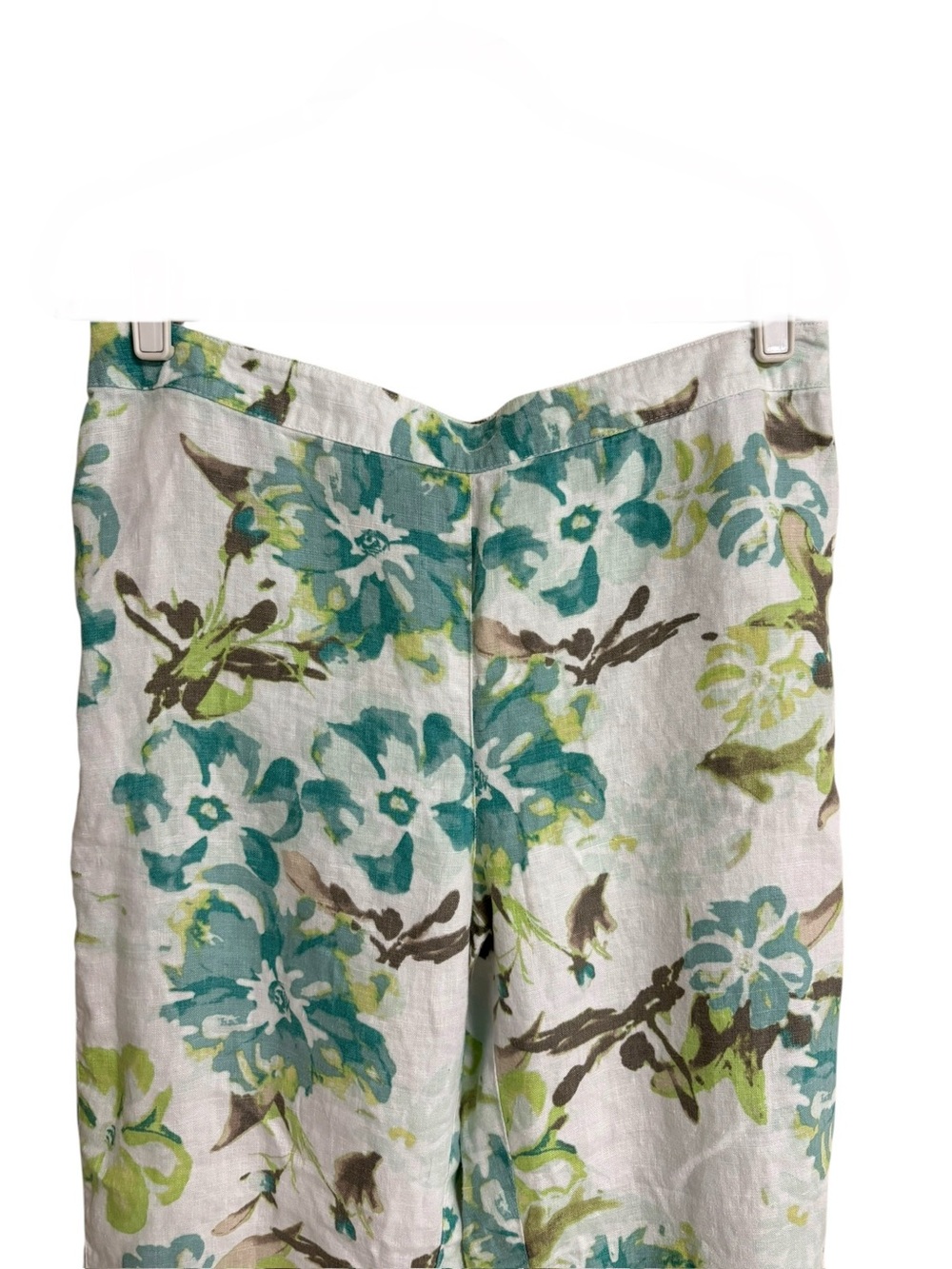 Chico’s blue green floral botanical garden print summer linen pull on pants M - Picture 3 of 11